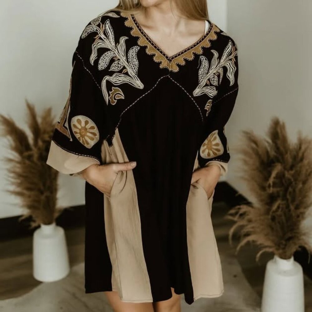 EASEL Golden Hour Babydoll Dress in Black - Picture 10 of 16